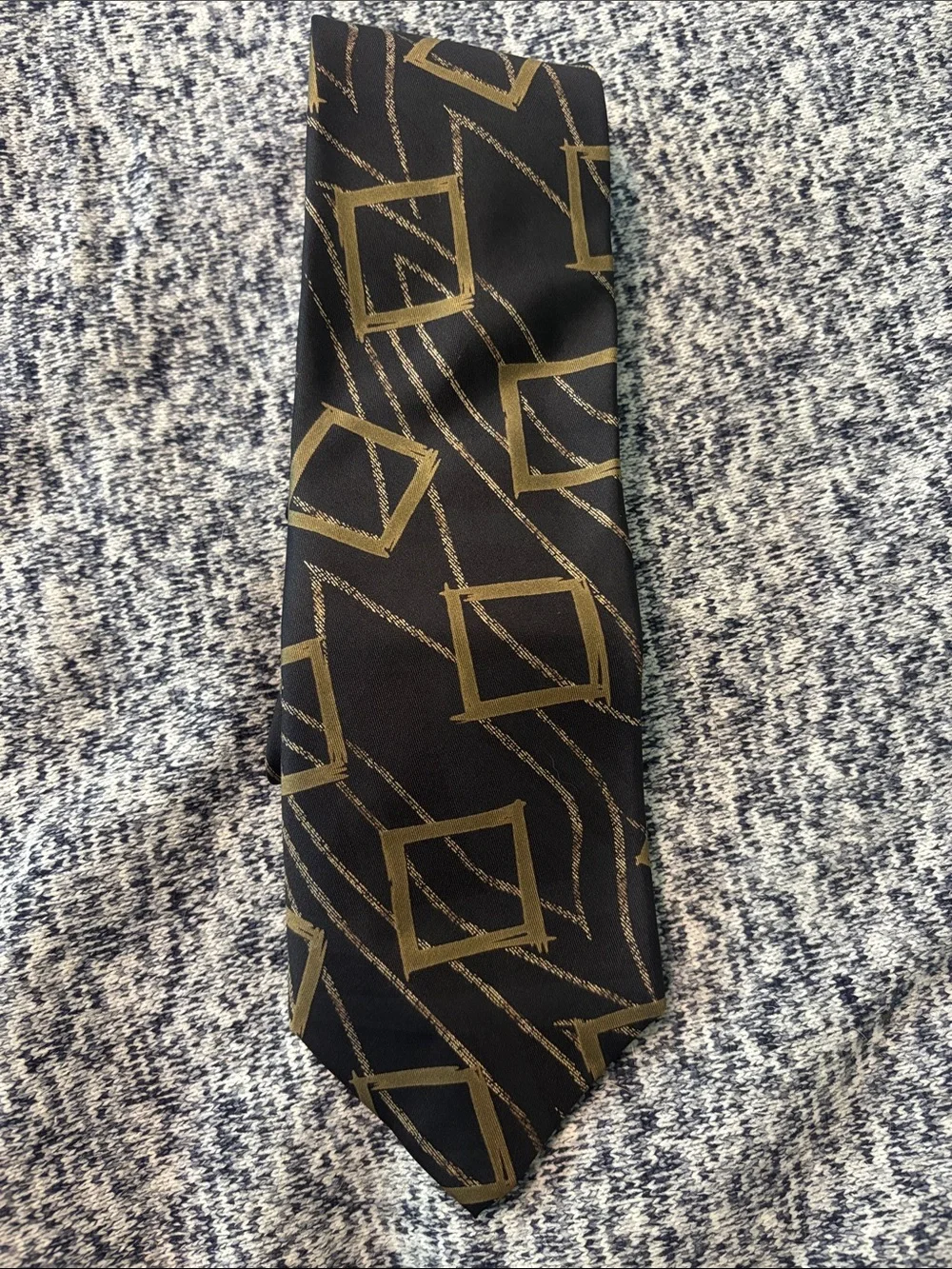 Men's Black Tie with Gold Geometric Squares